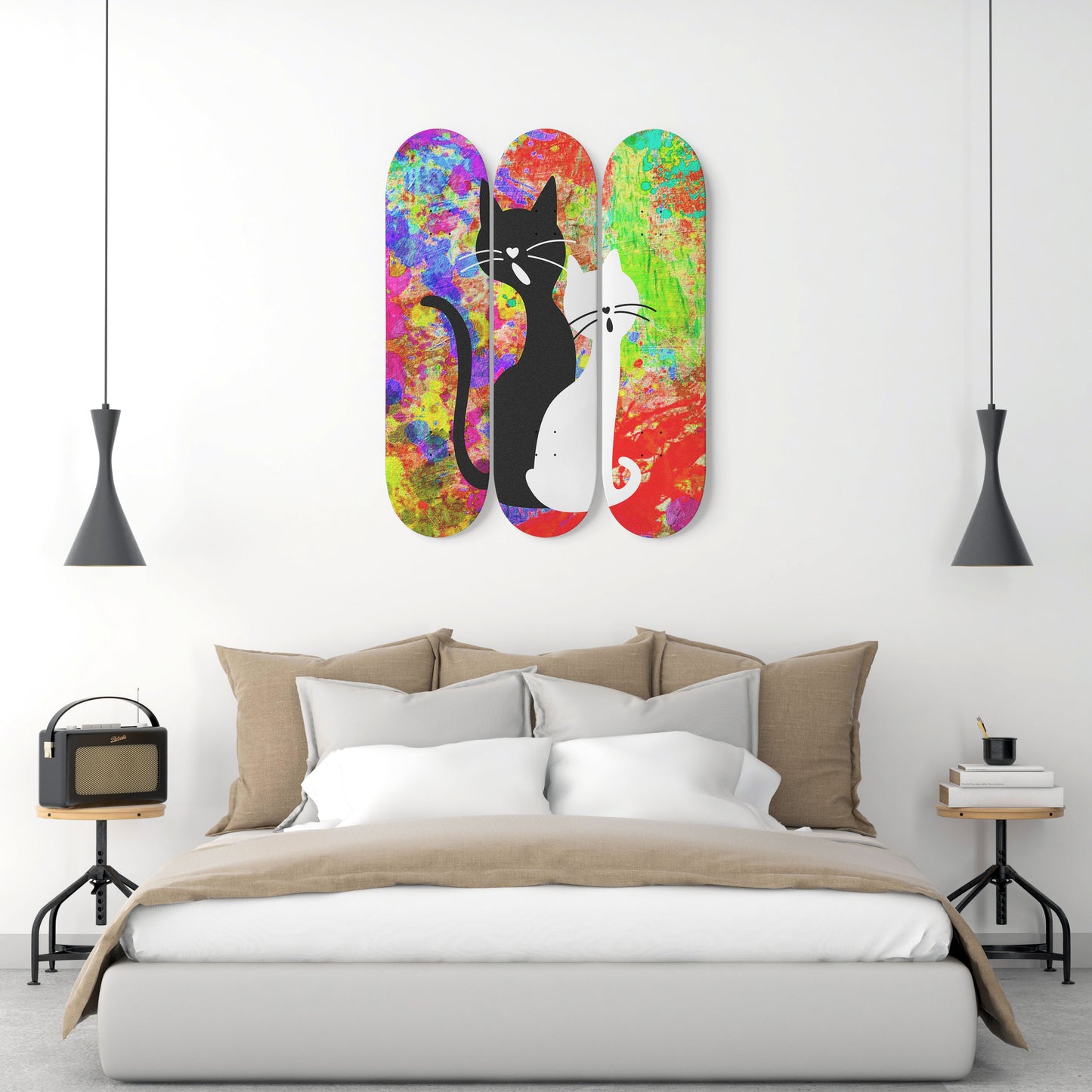 Elegant Cat #2.0 3-Deck Skateboard Wall Art:Adorbale, Colorful Design
