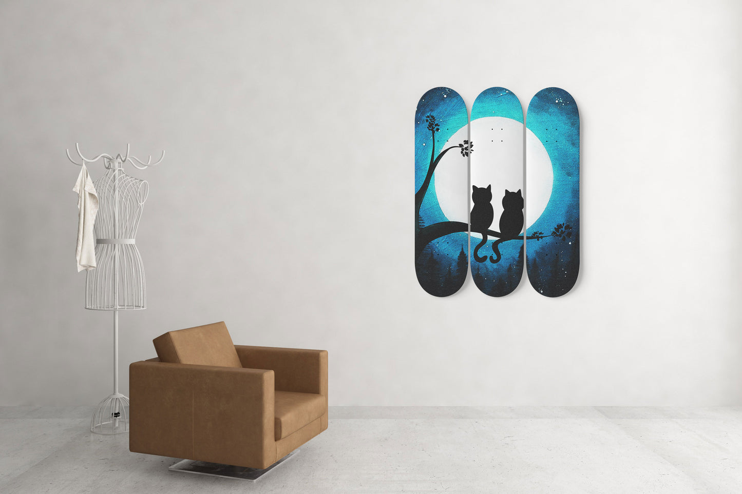 Elegant Cat #3.0 3-Deck Skateboard Wall Art:Adorbale, Colorful Design