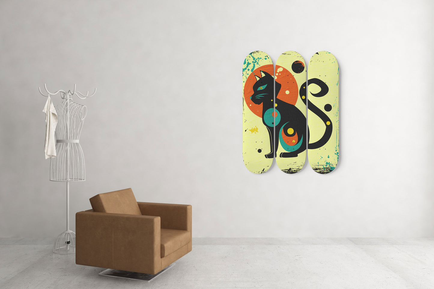 Copy of Elegant Cat #4.0 3-Deck Skateboard Wall Art:Adorbale, Colorful Design