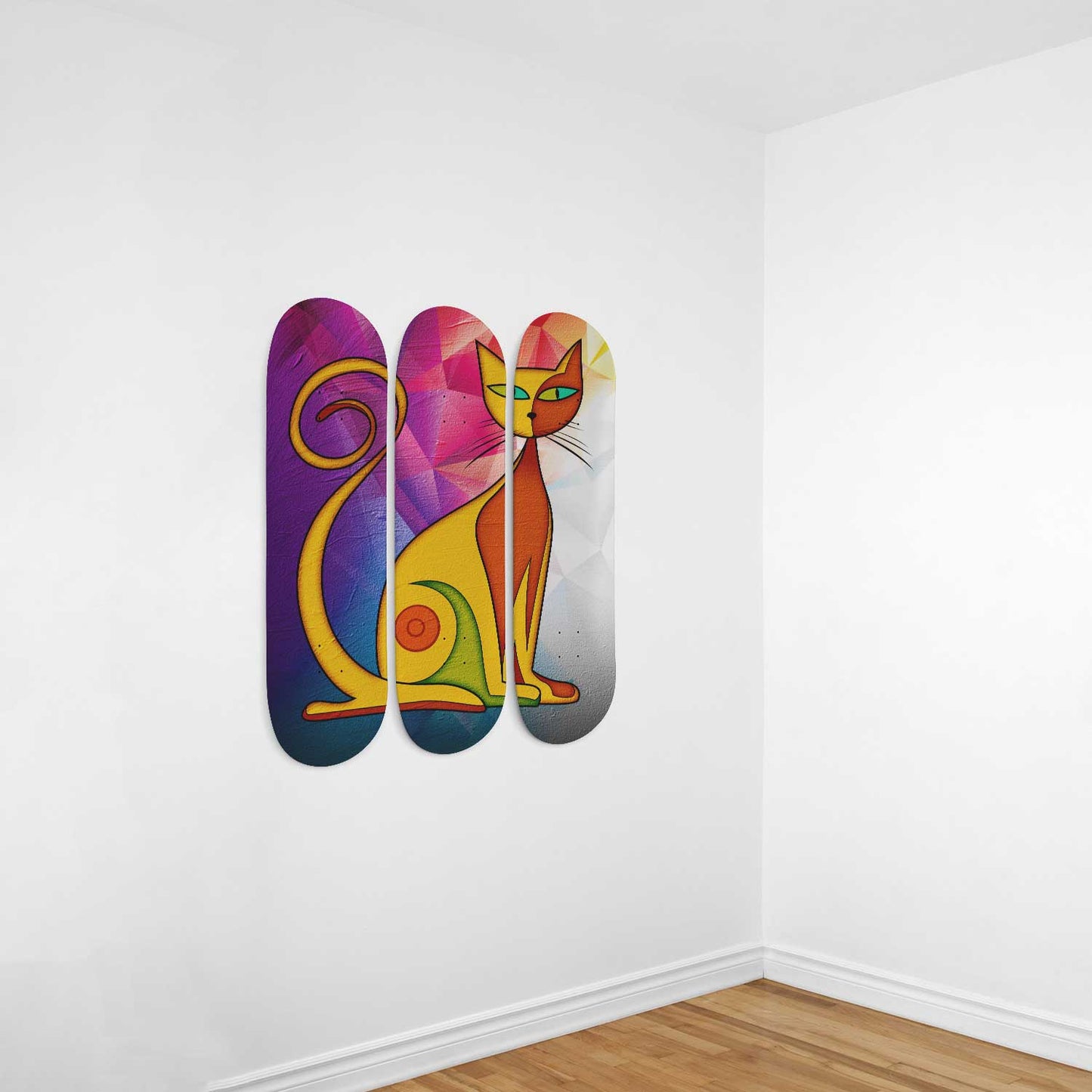 Elegant Cat #5.0 3-Deck Skateboard Wall Art:Adorbale, Colorful Design