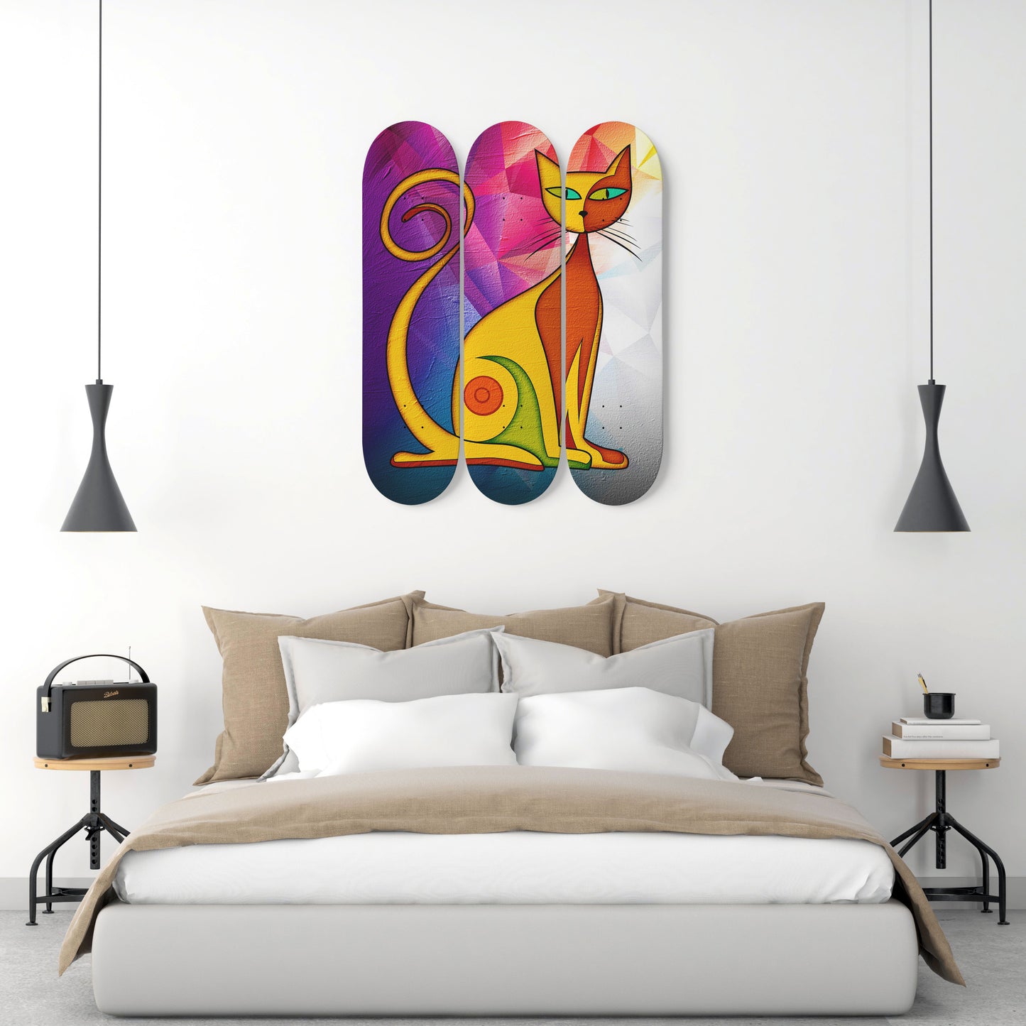 Elegant Cat #5.0 3-Deck Skateboard Wall Art:Adorbale, Colorful Design