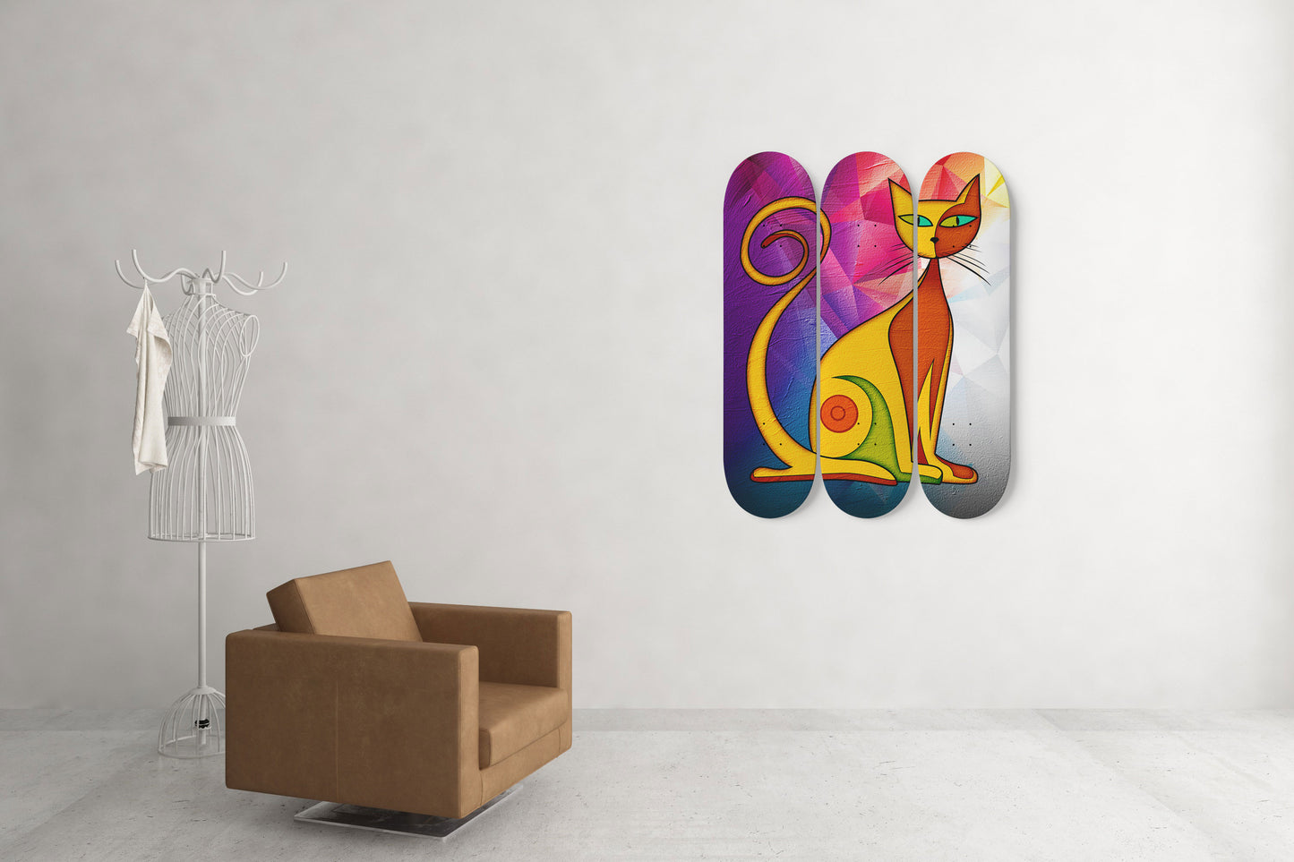 Elegant Cat #5.0 3-Deck Skateboard Wall Art:Adorbale, Colorful Design