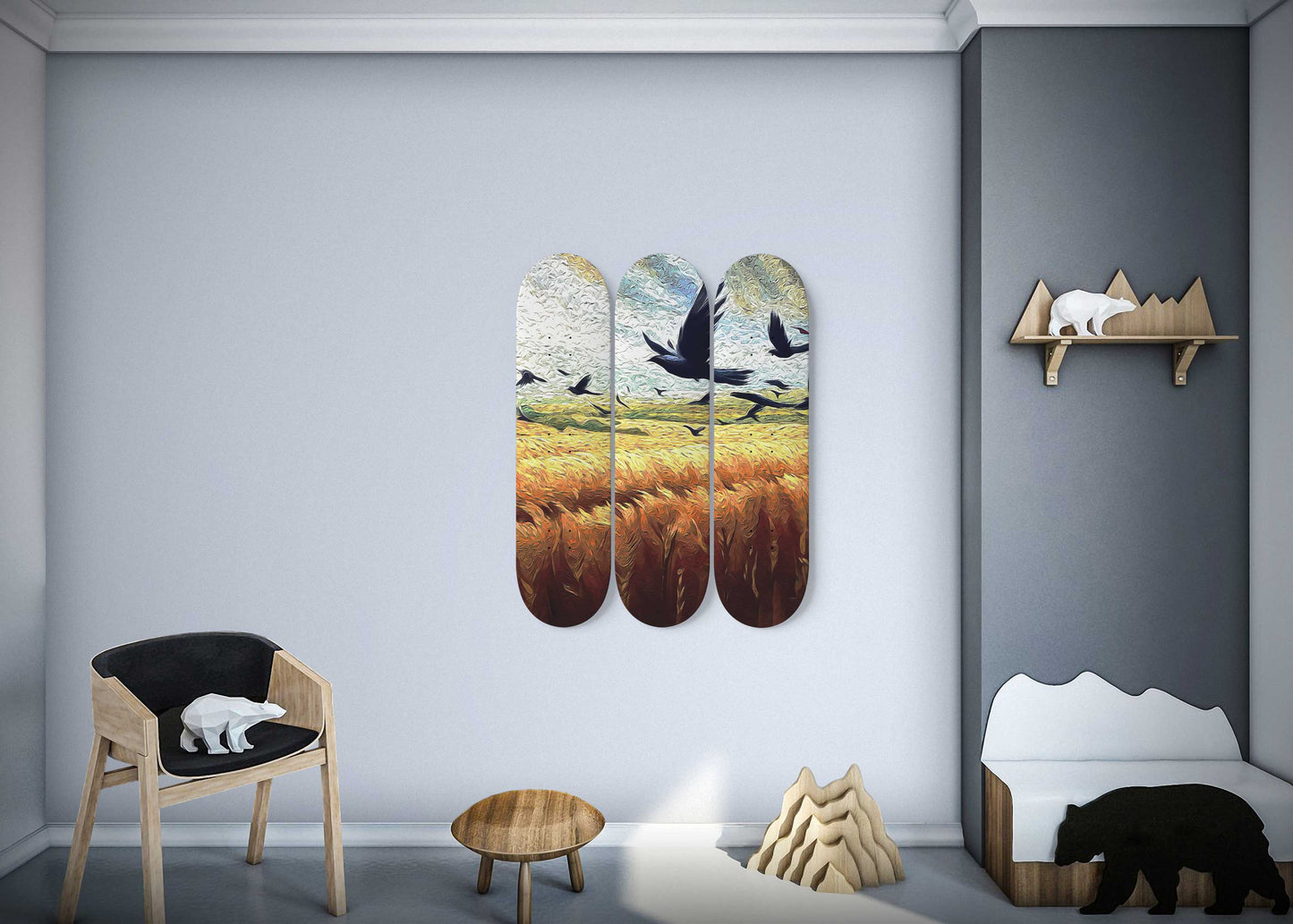 Van Gogh Crows in a Wheat Field 3-Deck Skateboard Wall Art
