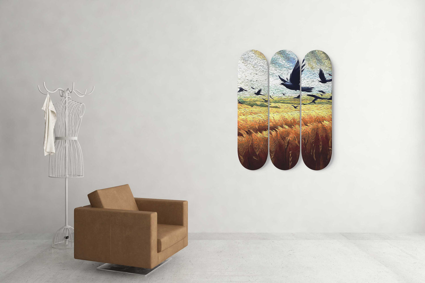Van Gogh Crows in a Wheat Field 3-Deck Skateboard Wall Art