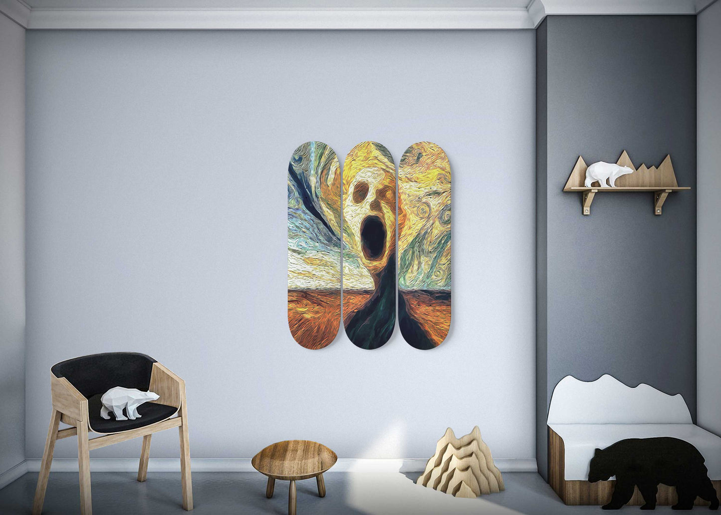 Van Gogh Echo 3-Deck Skateboard Wall Art: Masterpiece in Motion