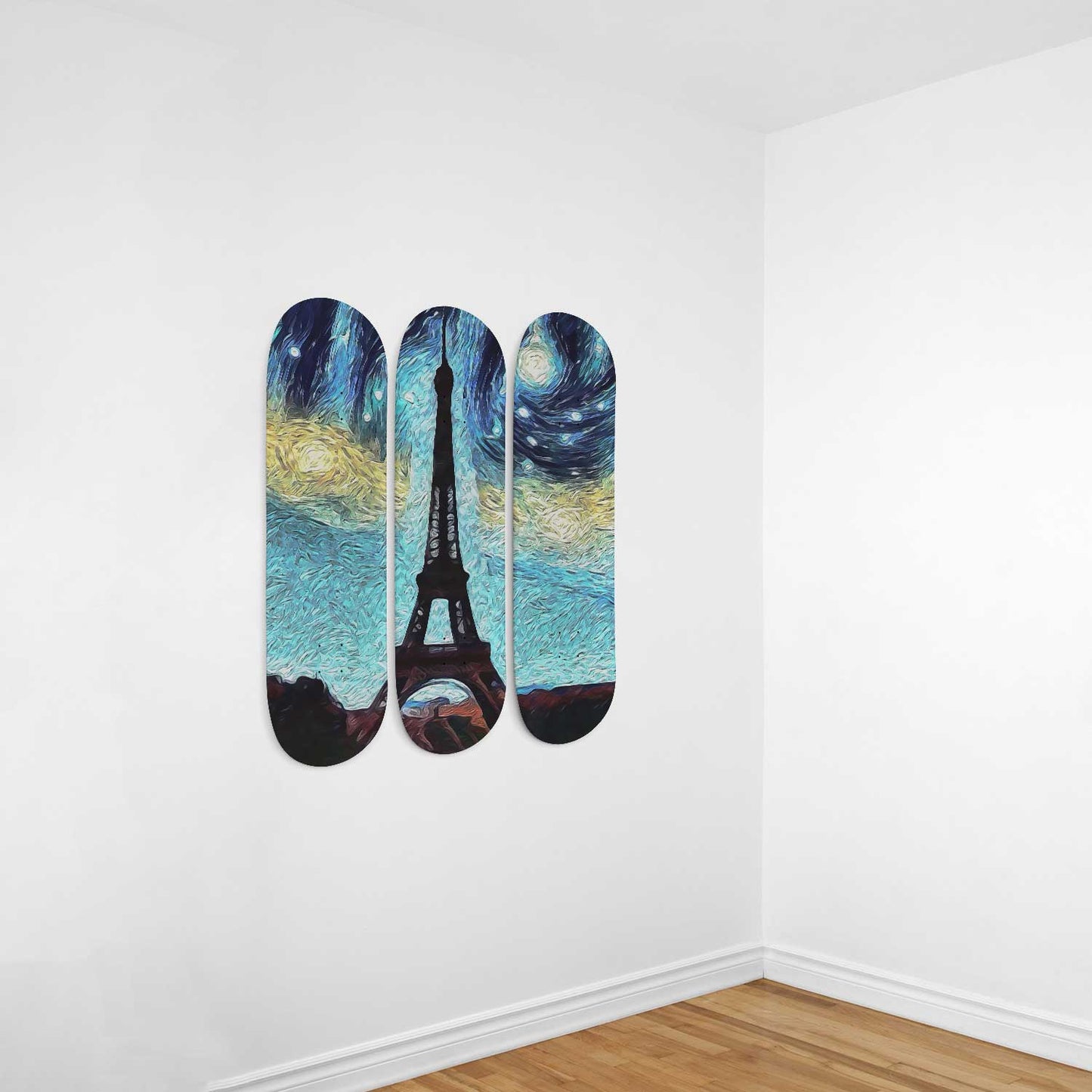 Van Gogh Eiffel Tower with The Starry Night 3-Deck Skateboard Wall Art: A Parisian Night