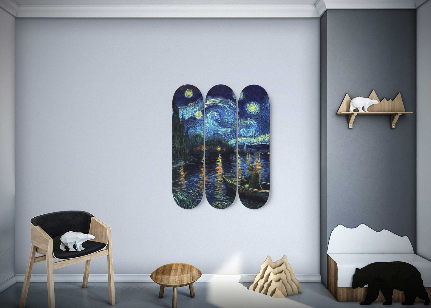 Van Gogh Fishman at night 3-Deck Skateboard Wall Art