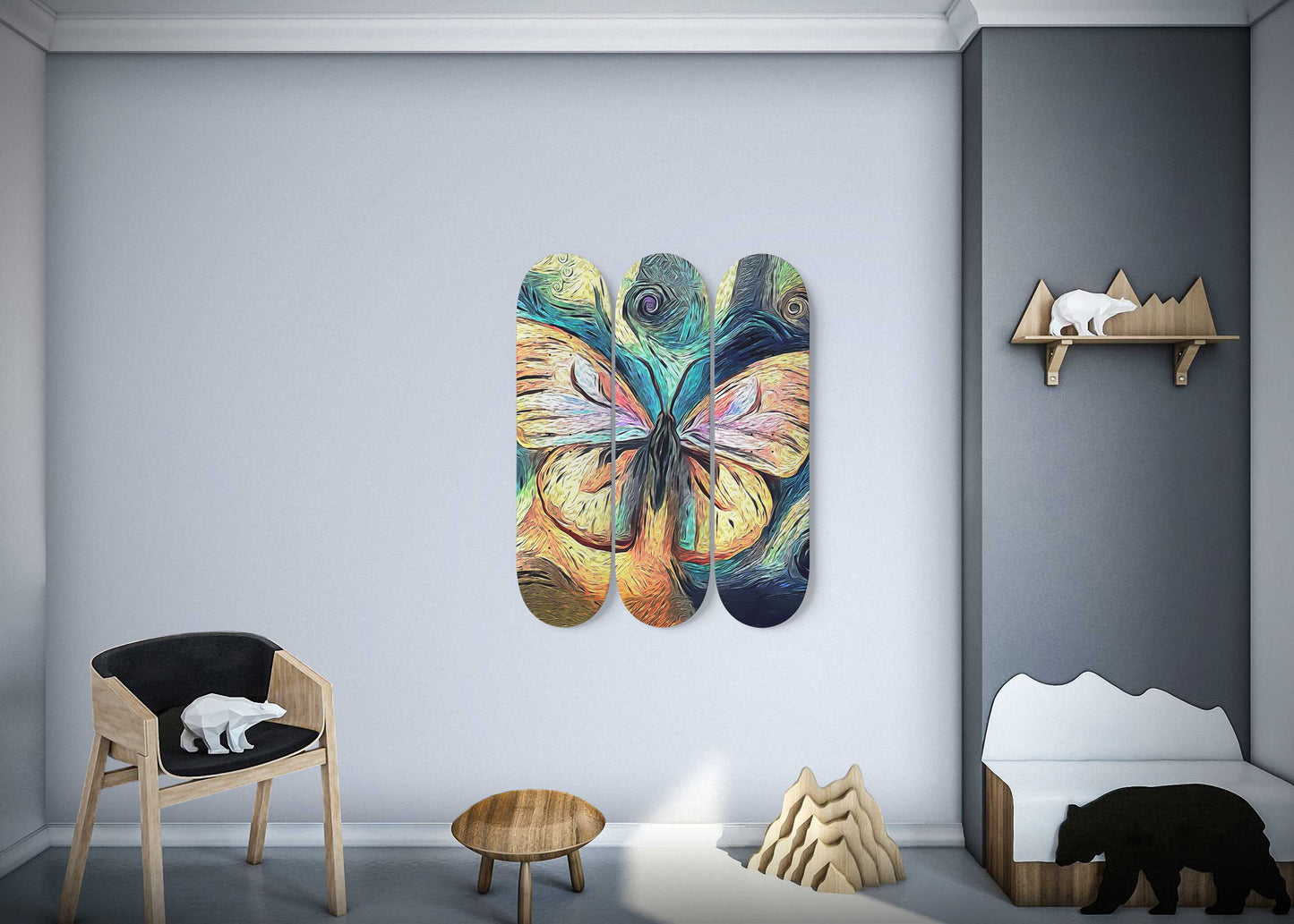 Van Gogh Happy Butterfly 3-Deck Skateboard Wall Art: Beautiful, Home Decor