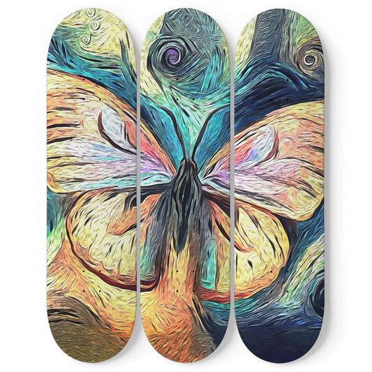 Van Gogh Happy Butterfly 3-Deck Skateboard Wall Art: Beautiful, Home Decor