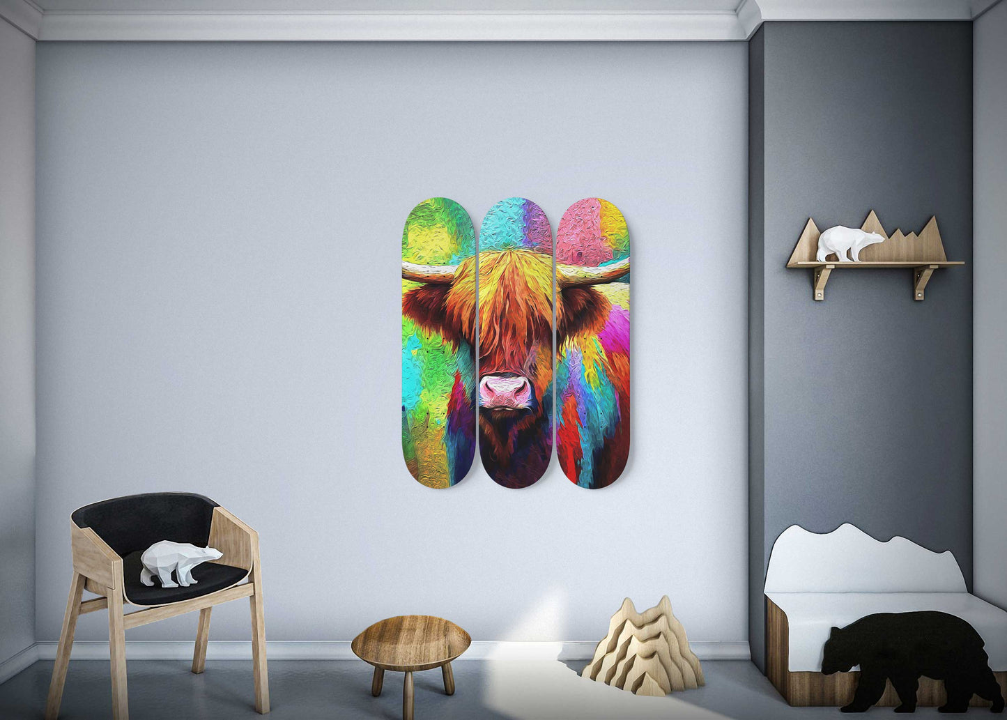 Van Gogh Highlands Colors 3-Deck Skateboard Wall Art