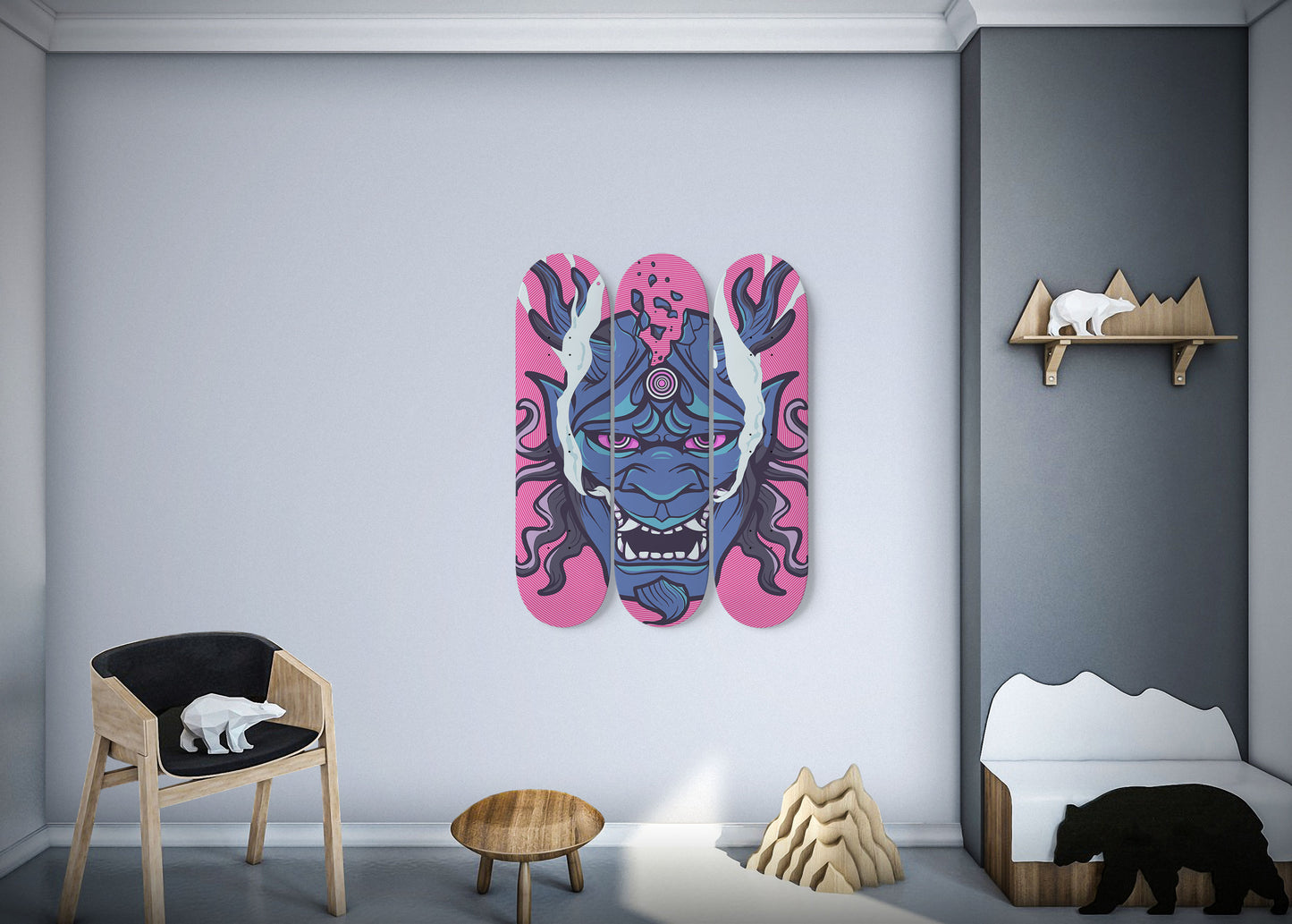 Japanese Mask Warrior 3 Deck Skateboard Wall Art: Channel the Spirit of the Samurai