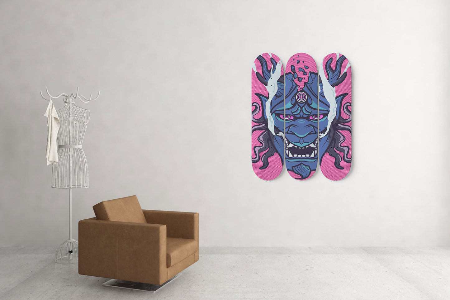 Japanese Mask Warrior 3 Deck Skateboard Wall Art: Channel the Spirit of the Samurai