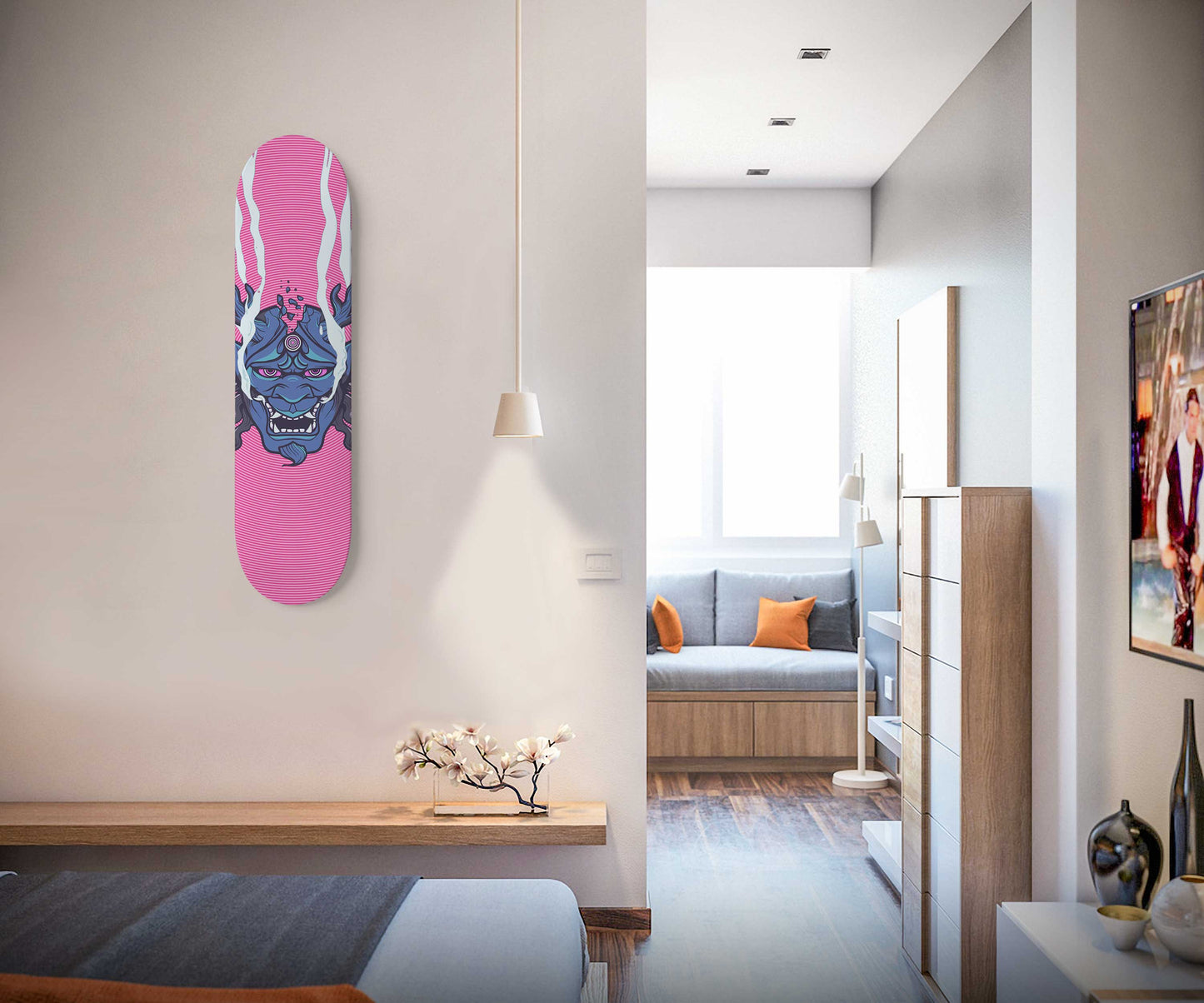 Japanese Mask Warrior Skateboard Wall Art