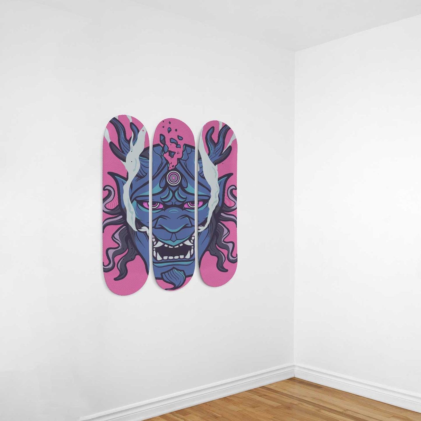 Japanese Mask Warrior 3 Deck Skateboard Wall Art: Channel the Spirit of the Samurai