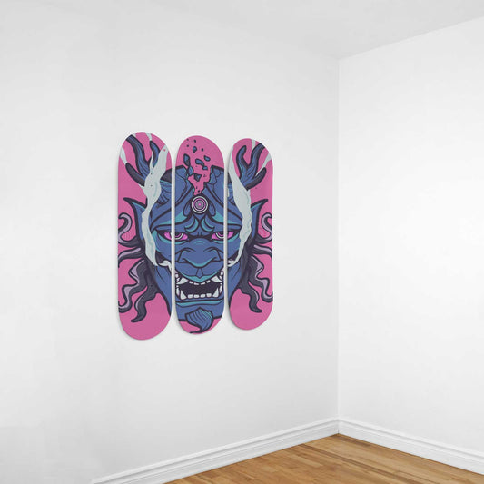 Japanese Mask Warrior 3 Deck Skateboard Wall Art: Channel the Spirit of the Samurai