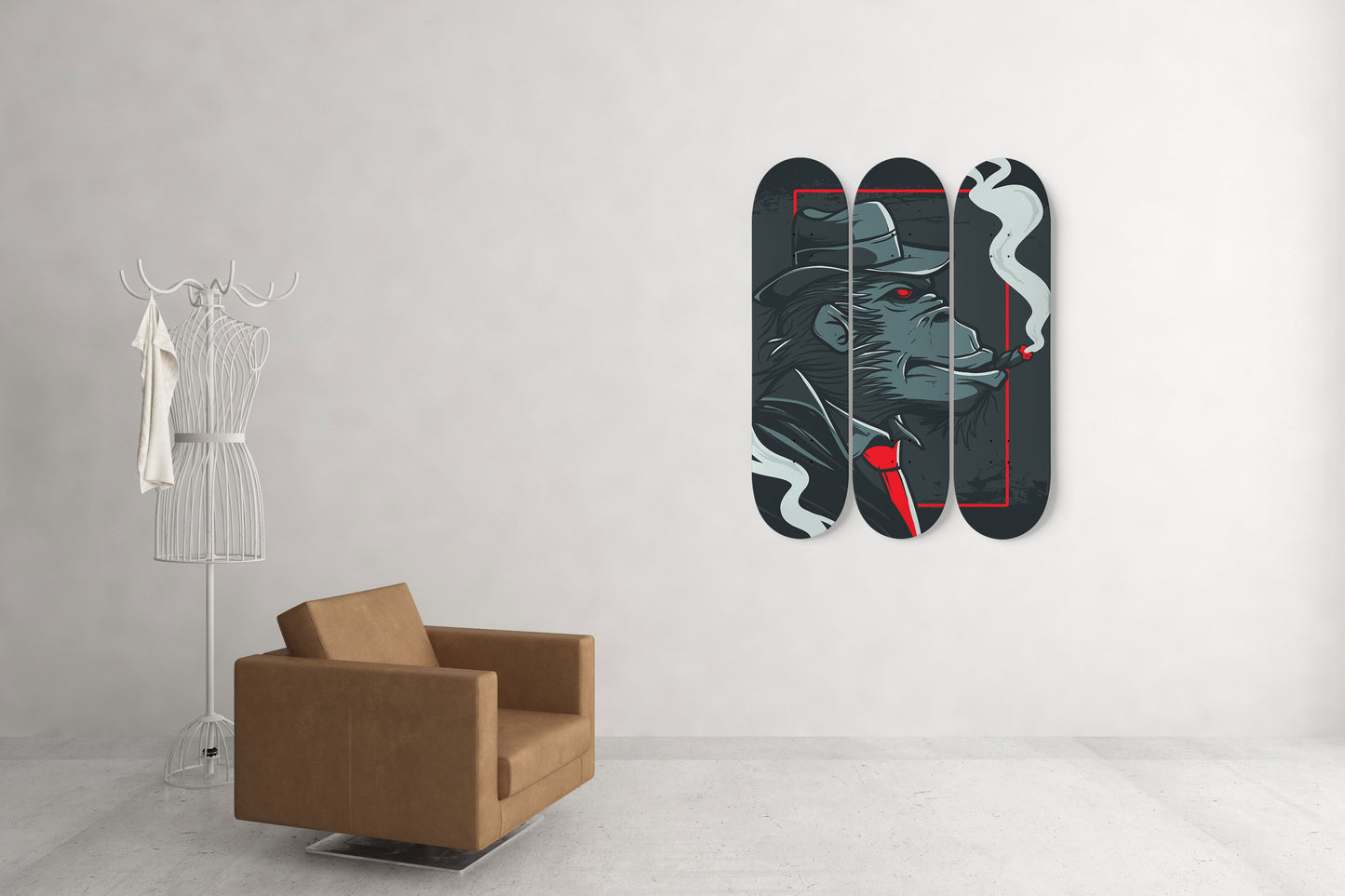 Mafia Gorilla 3-Deck Skateboard Wall Art: Urban Ape Creation