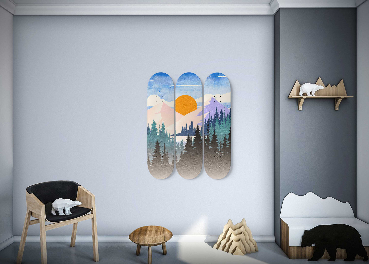 Mountain Sunset #2.0 3-Deck Skateboard Wall Art