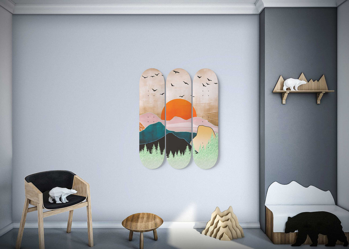 Mountain Sunset#4.0 3-Deck Skateboard Wall Art