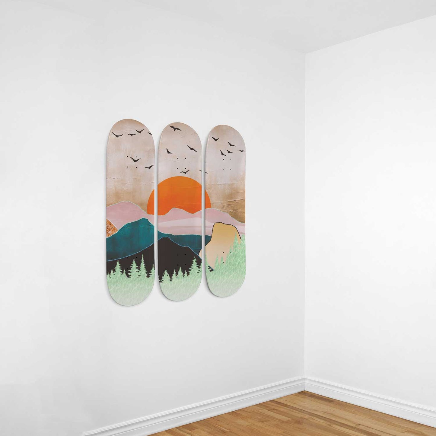 Mountain Sunset#4.0 3-Deck Skateboard Wall Art