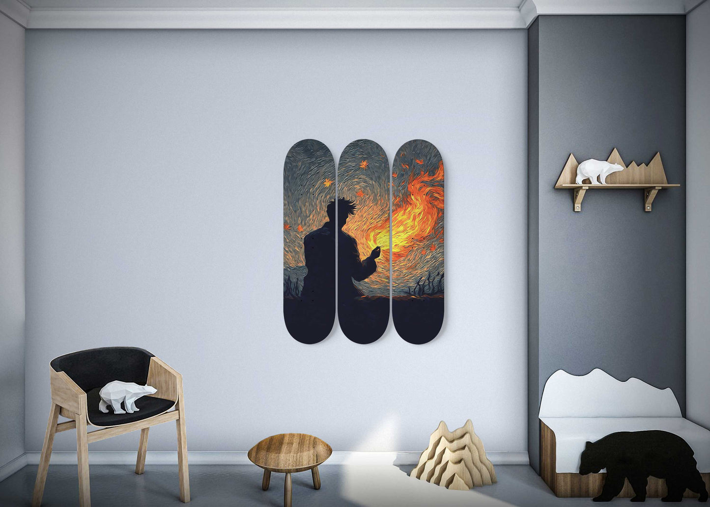Van Gogh Night Chillin 3-Deck Skateboard Wall Art
