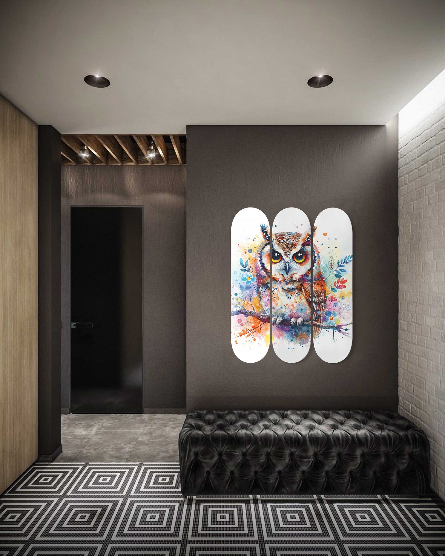Owl #1.0 3-Deck Skateboard Wall Art