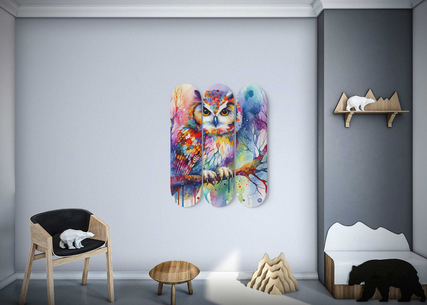 Owl #2.0 3-Deck Skateboard Wall Art