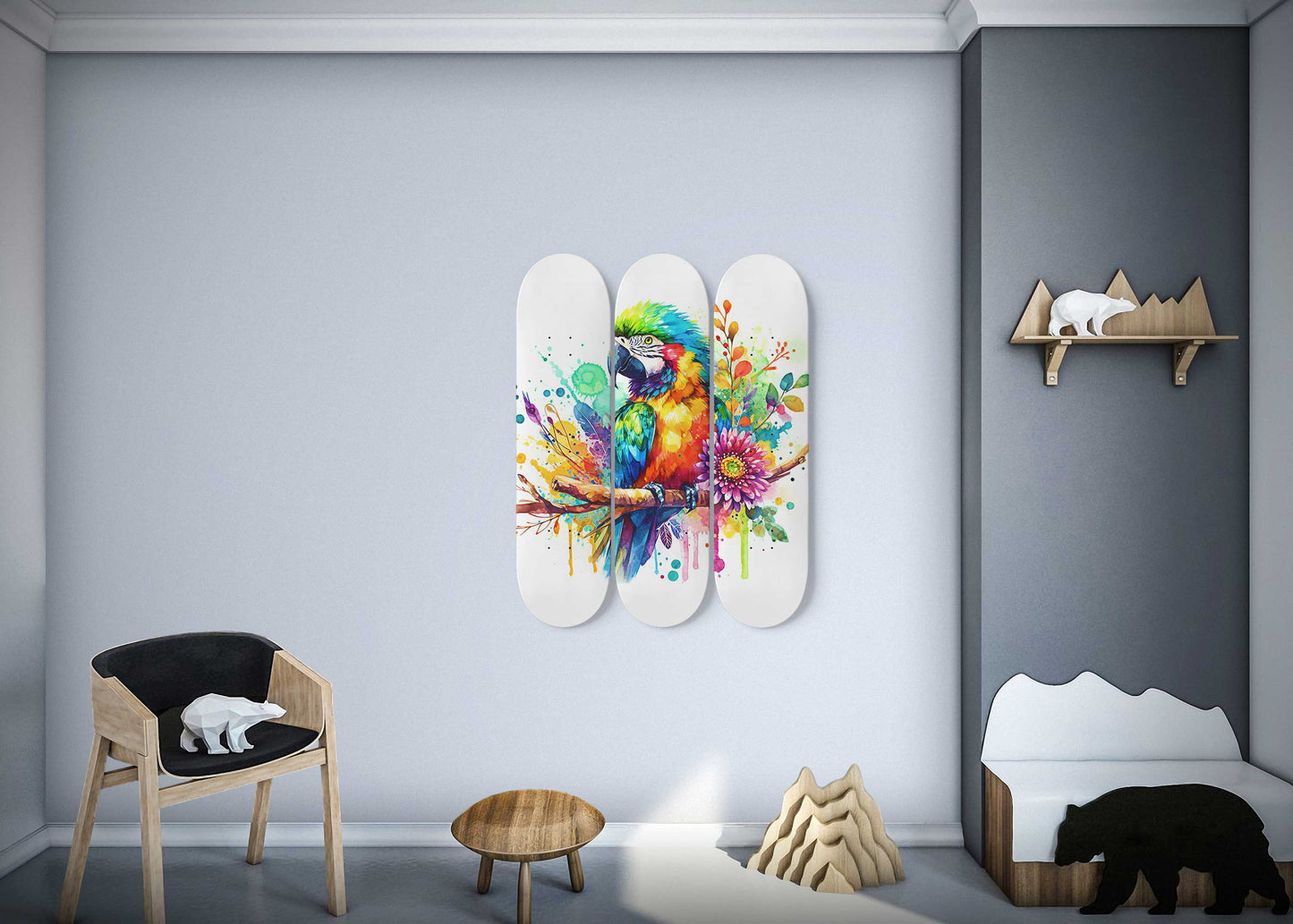 Beautiful Parrot #3 3-Deck Skateboard Wall Art
