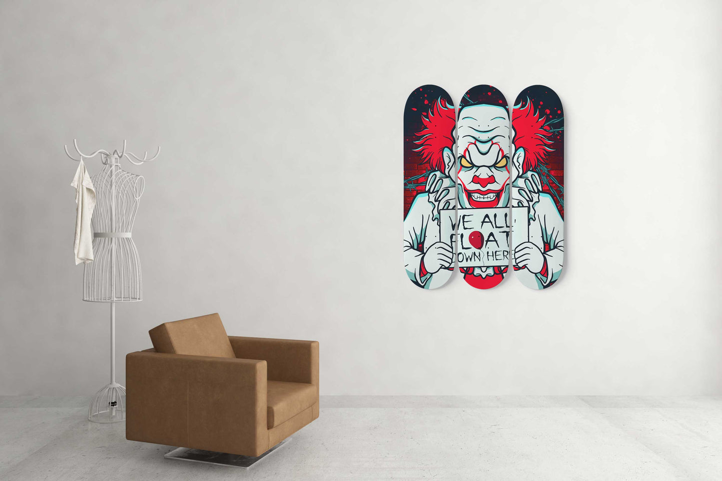 Halloween Pennywise 3 Deck Skateboard Wall Art: Creepy Clown Home Decor