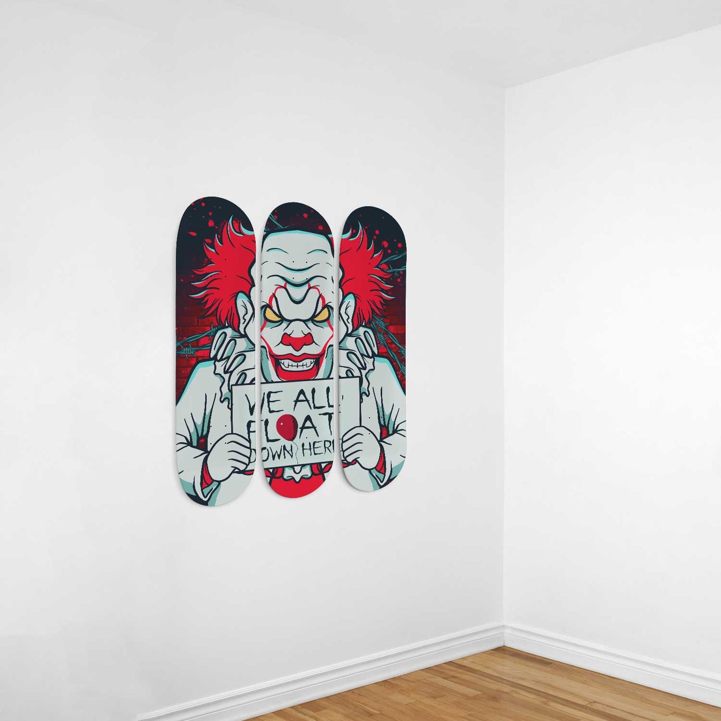 Halloween Pennywise 3 Deck Skateboard Wall Art: Creepy Clown Home Decor