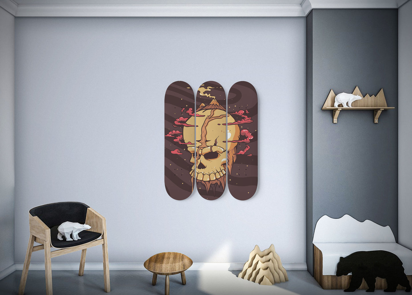 Skull Planet 3-Deck Skateboard Wall Art :Edgy Elegance