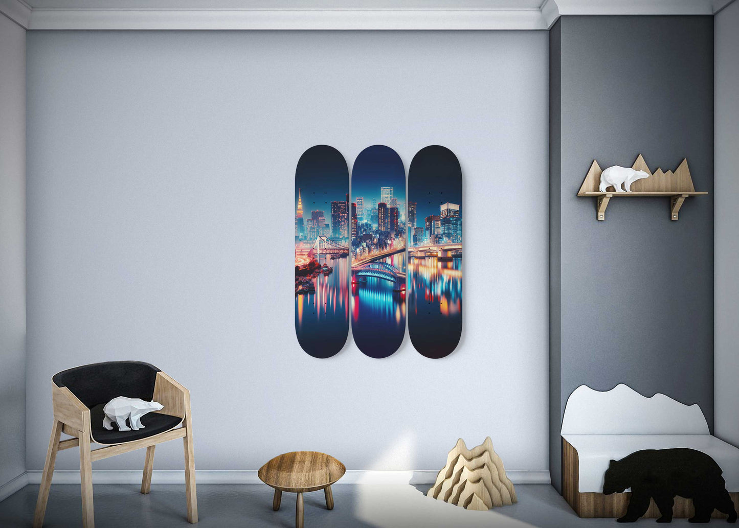 Tokyo At Night Cityscaper 3-Deck Skateboard Wall Art