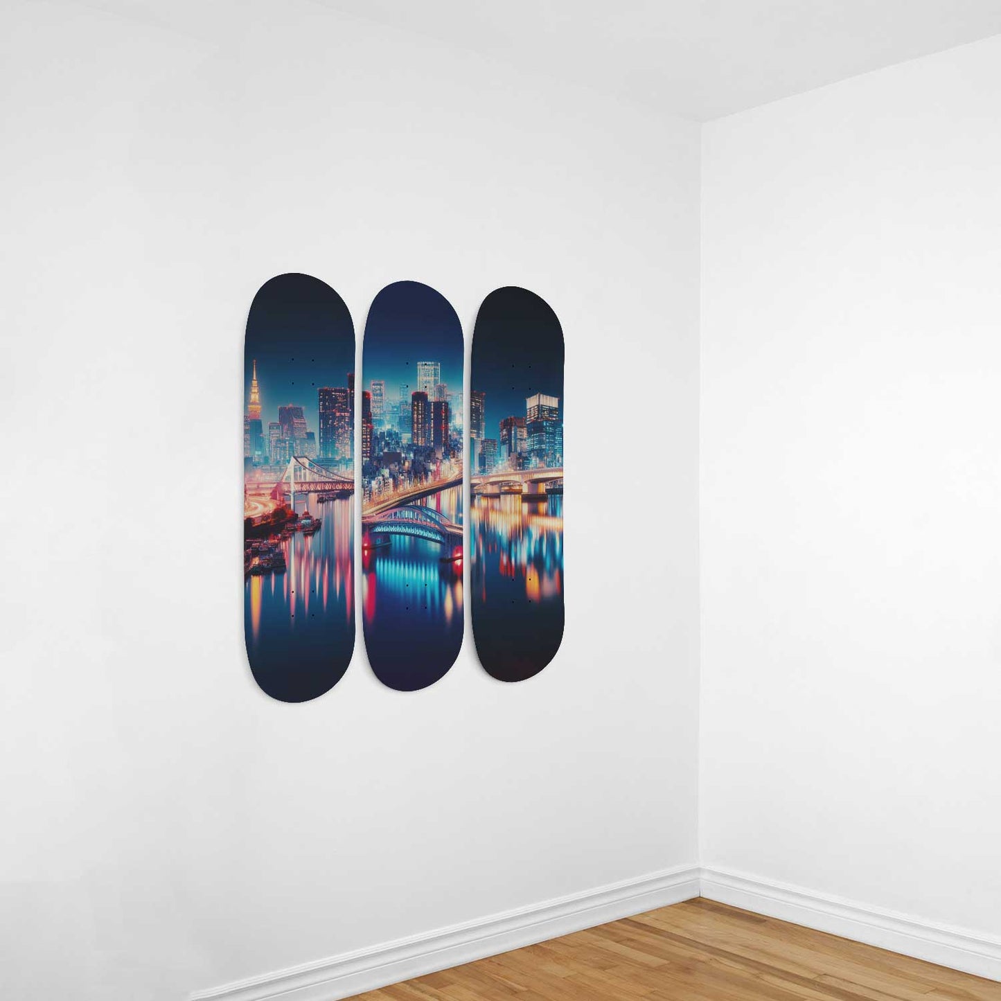 Tokyo At Night Cityscaper 3-Deck Skateboard Wall Art