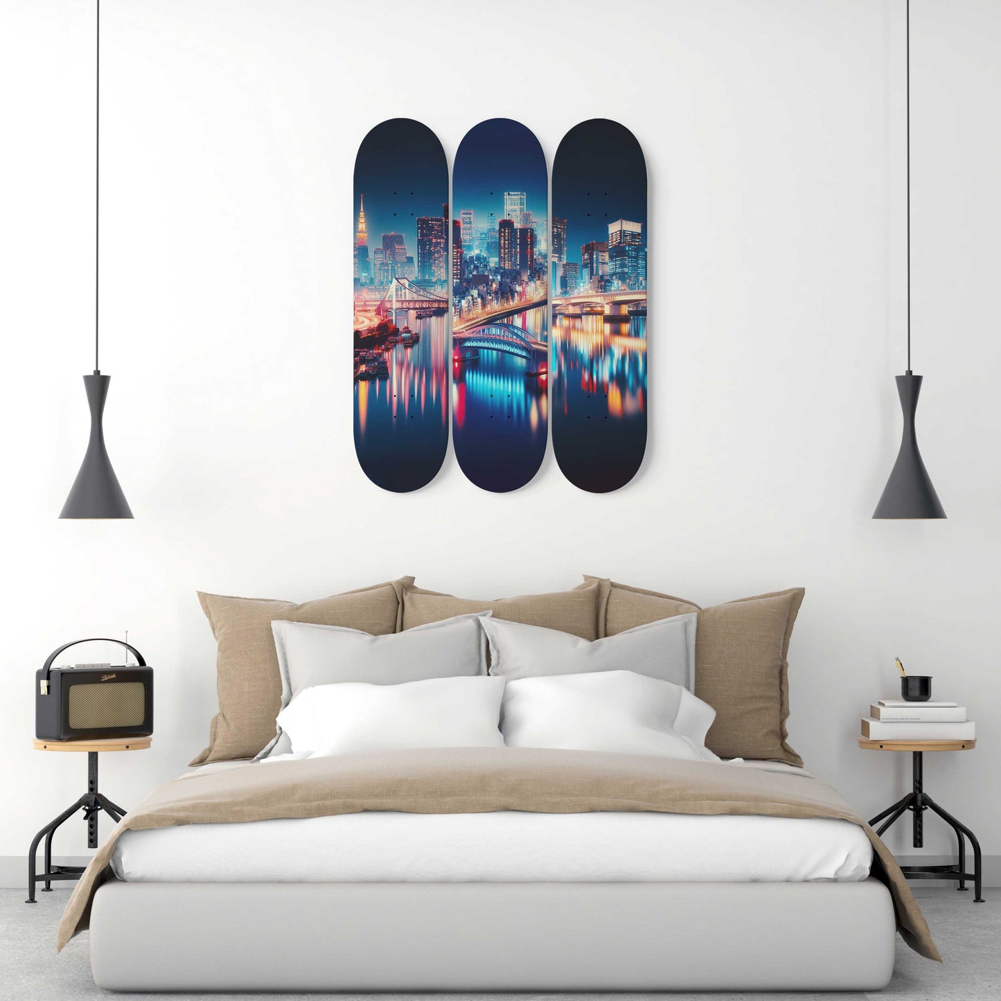 Tokyo At Night Cityscaper 3-Deck Skateboard Wall Art