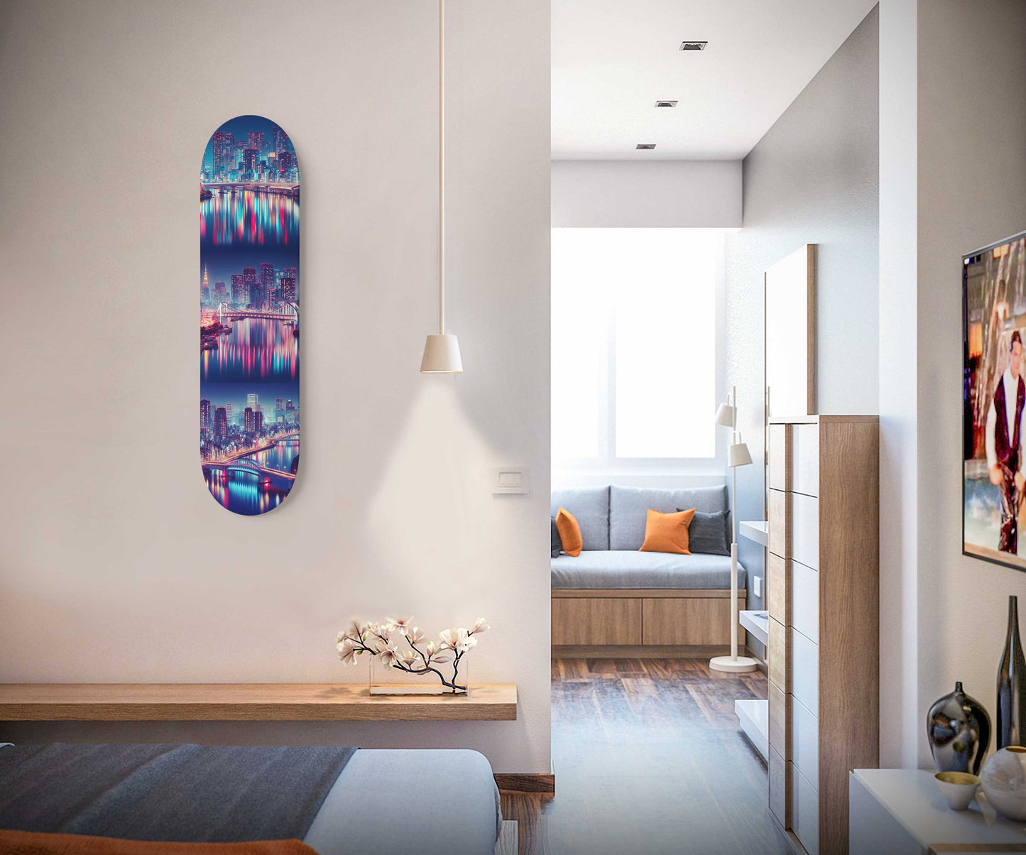 Tokyo At Night Cityscaper 1-Deck Skateboard Wall Art