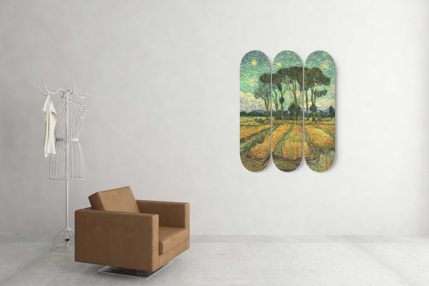Van Gogh Trees and Ricefield 3-Deck Skateboard Wall Art