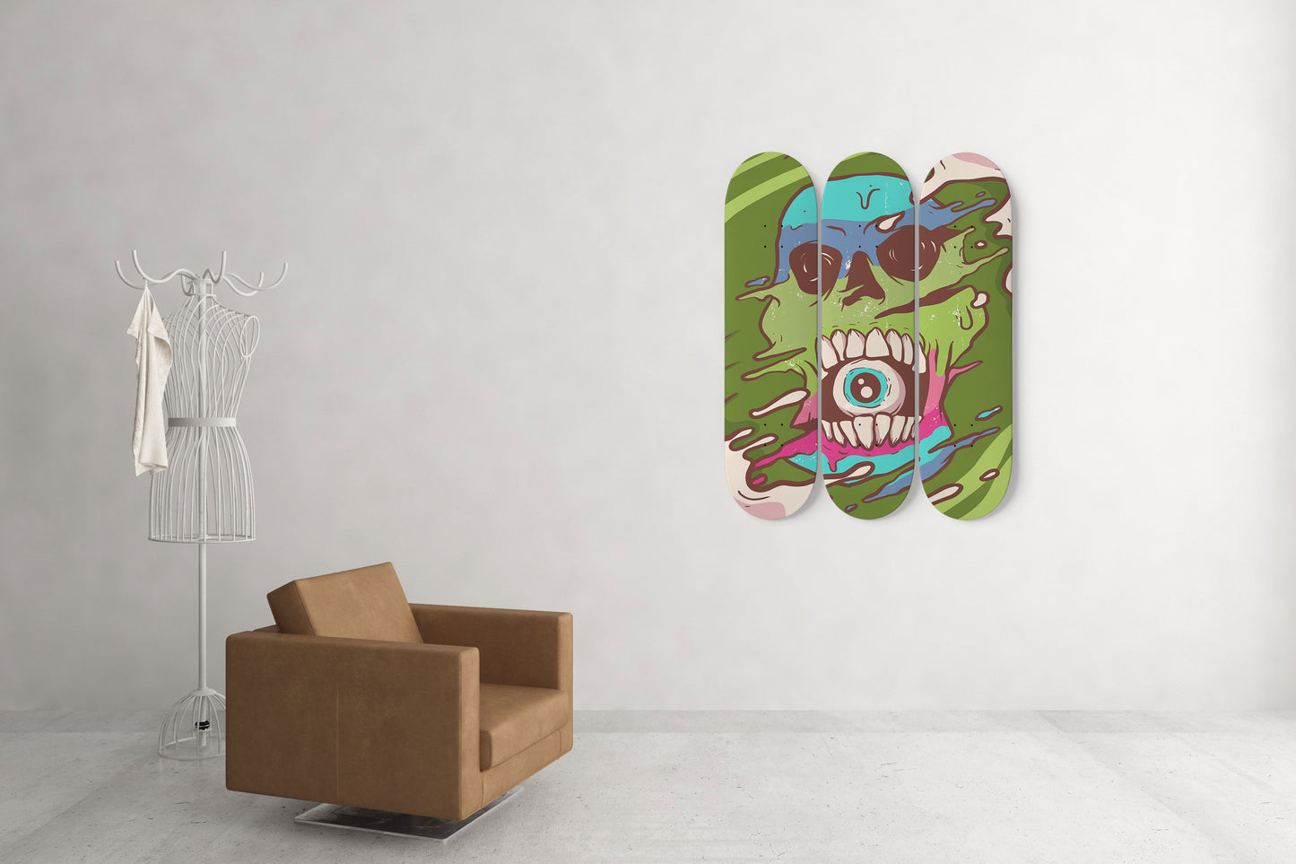 Vintage Rainbow Skull3 Deck Skateboard Wall Art