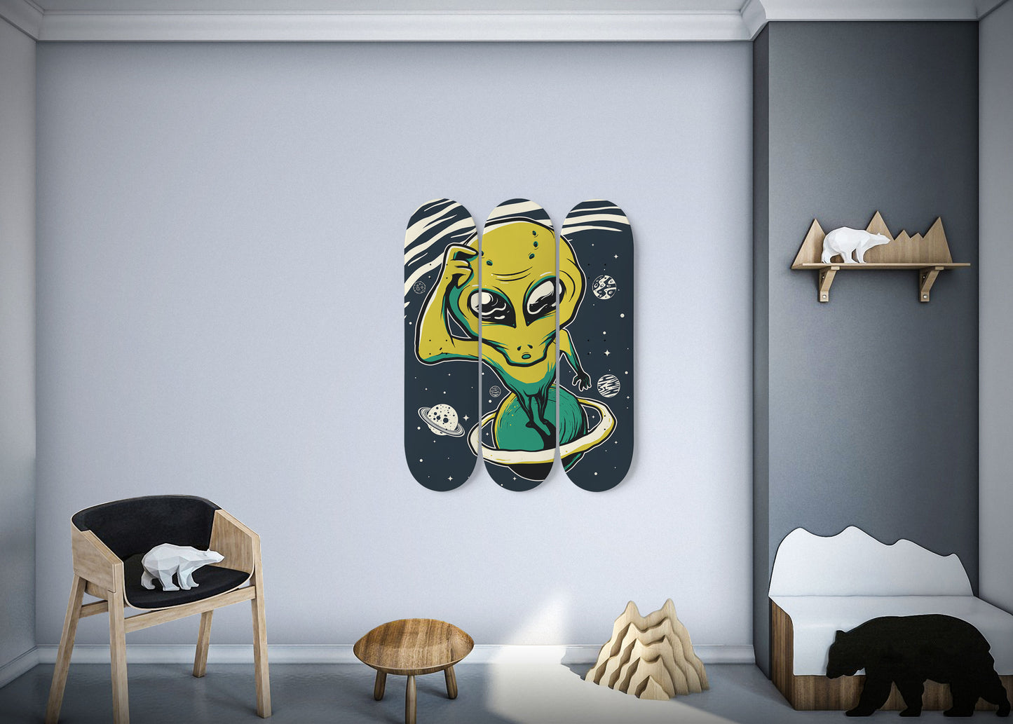 Welcome Alien Planet 3-Deck Skateboard Wall Art: Interstellar Masterpiece