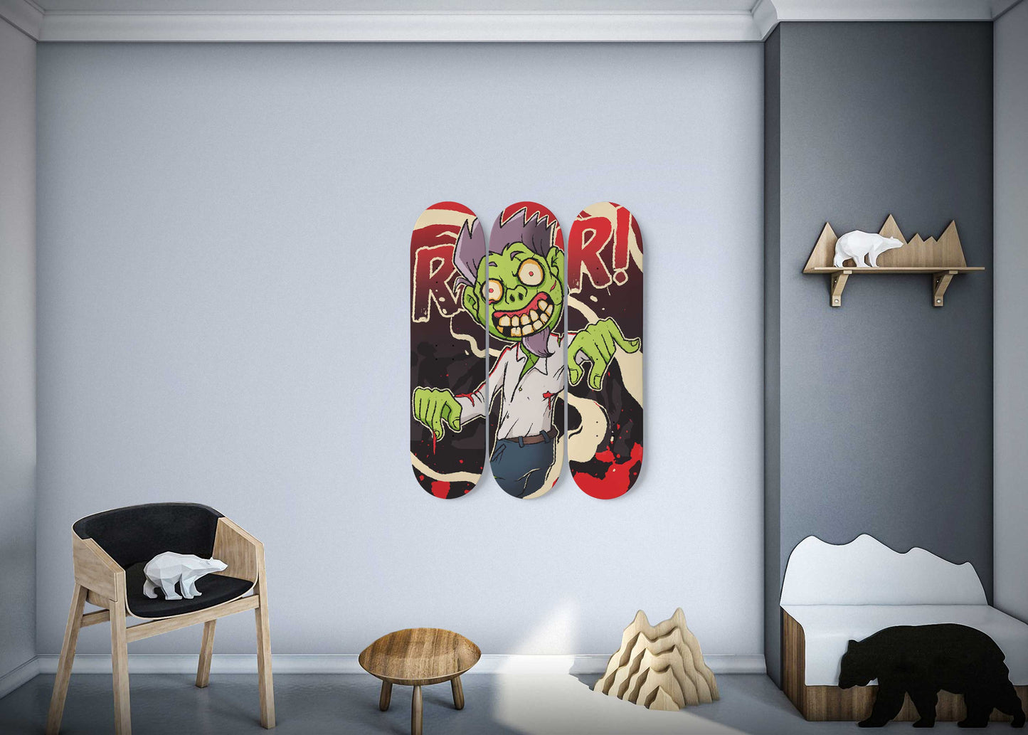 Halloween Zombie 3 Deck Skateboard Wall Art: Undead Home Decor