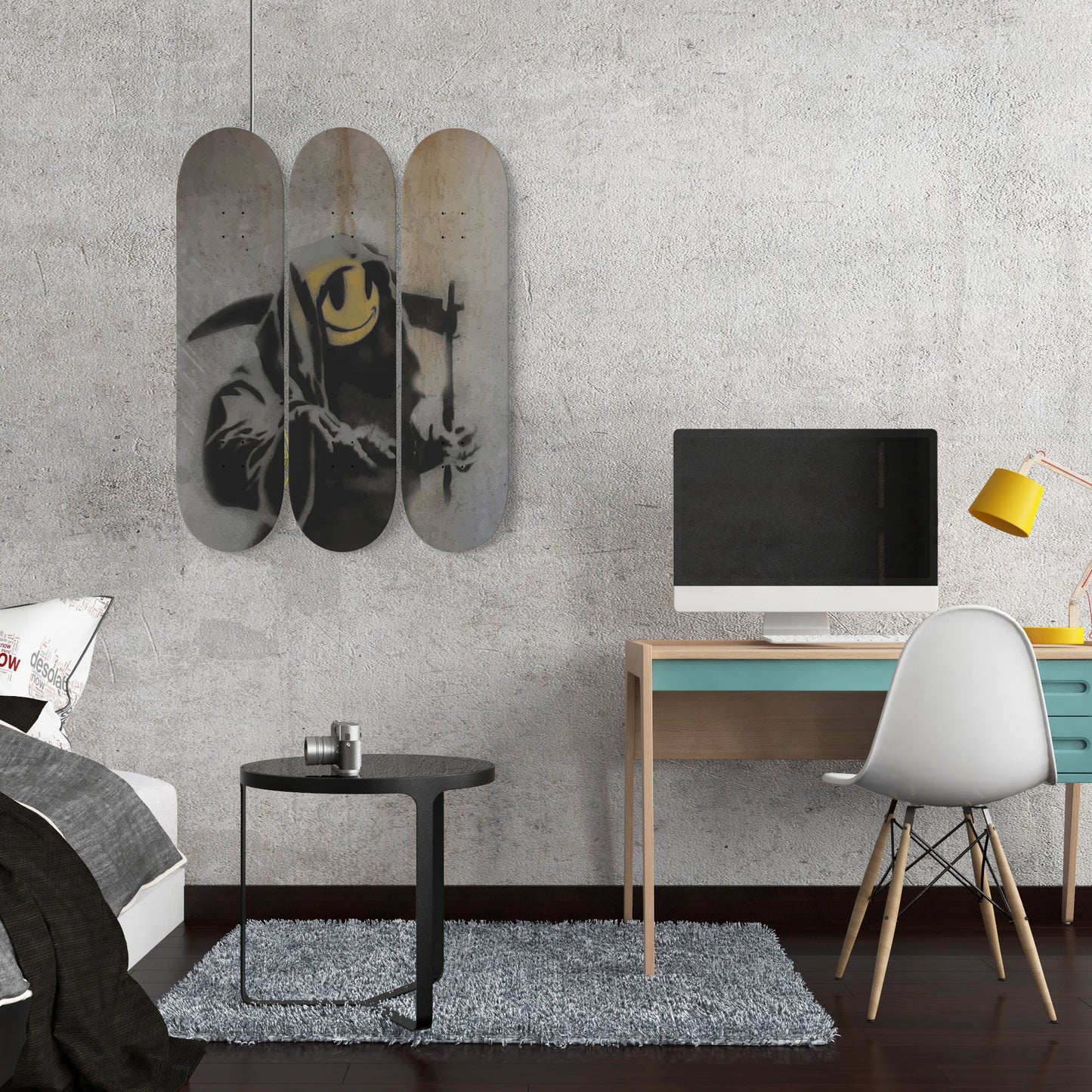 Reaper Death Smiley | 3 Set of Skateboard Deck Wall Art, Hanged Room Decoration, Custom Unique Gift