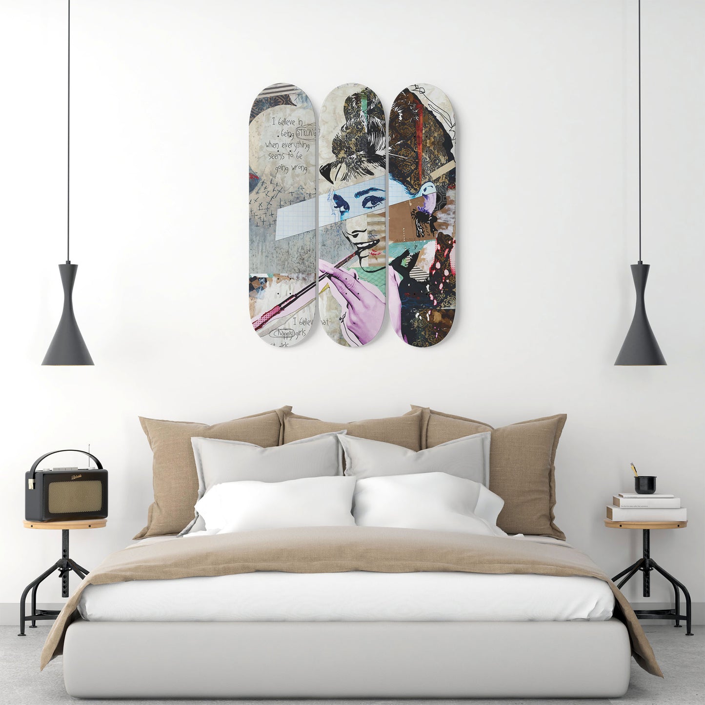 Audrey Hepburn Artwork 11 | 3-piece Skateboard Wall Art | Made with Maple Wood | Wall Hanging Decoration | Best Unique Gift for Home Decor