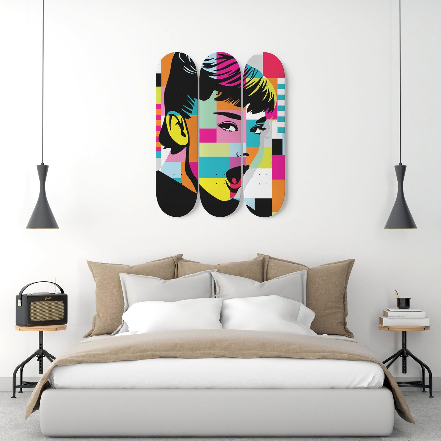 Audrey Hepburn Artwork 13 | 3-piece Skateboard Wall Art | Wall Decor | Best Unique Gift for Home Decor
