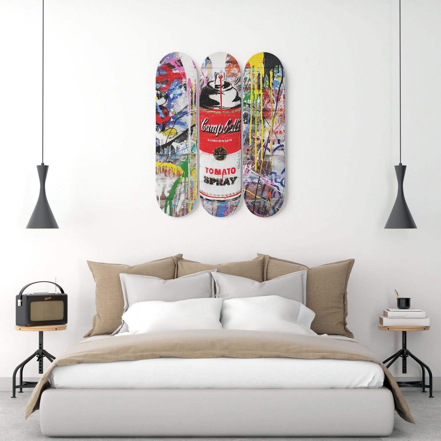 Andy Warhol Campbell Soup | Tomato Spray Art - 3-piece Skateboard Wall Art