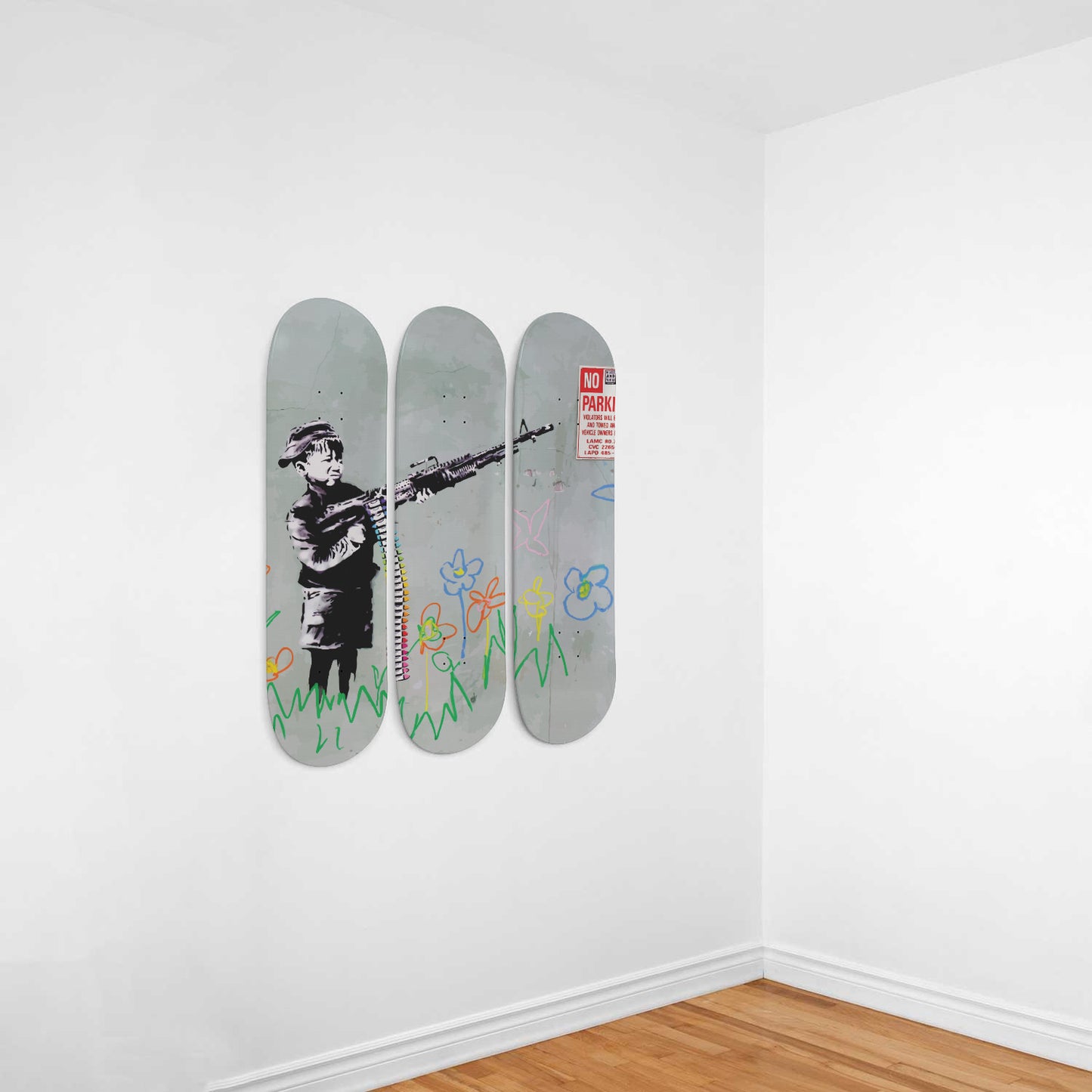 Banksy Crayon Boy | 3 Set of Skateboard Deck Wall Art, Hanged Room Decoration, Custom Unique Gift