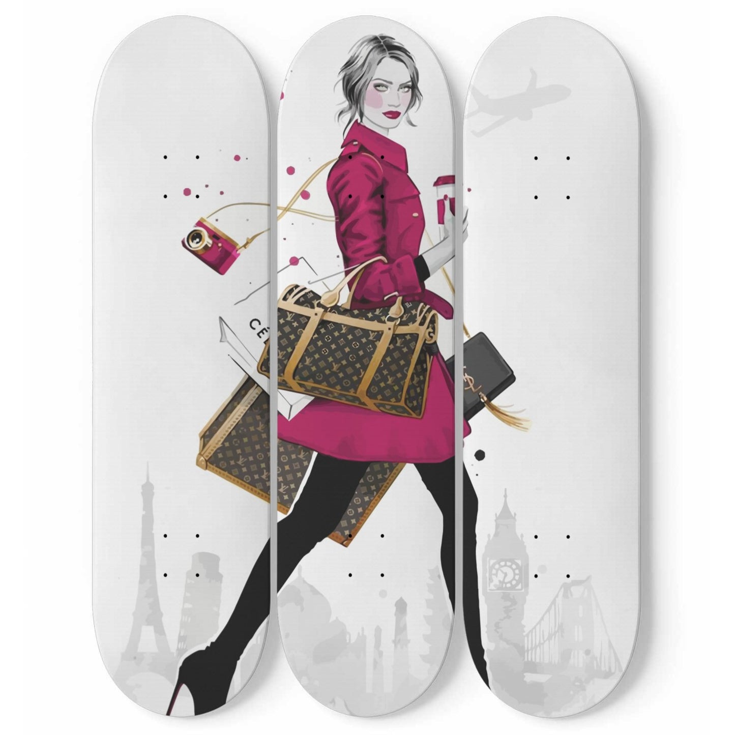 Fashion 6 | 3 Set of Skateboard Deck Wall Art | Wall Hanging Room Decor | Maple Wood | Birthday Gift