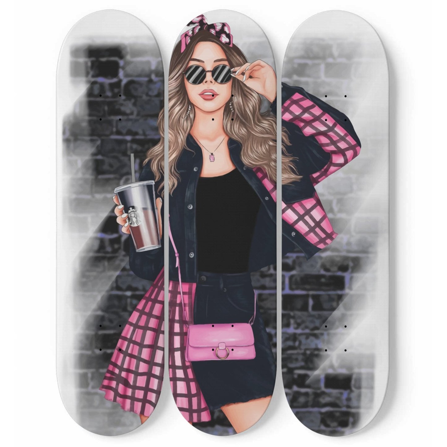 Fashion 2 | 3 Set of Skateboard Deck Wall Art | Wall Hanging Room Decor | Maple Wood | Birthday Gift