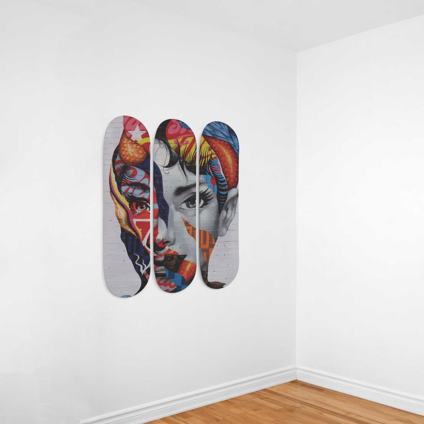 Audrey Hepburn Artwork 8 | 3-piece Skateboard Wall Art | Wall Decor | Best Unique Gift for Home Decor