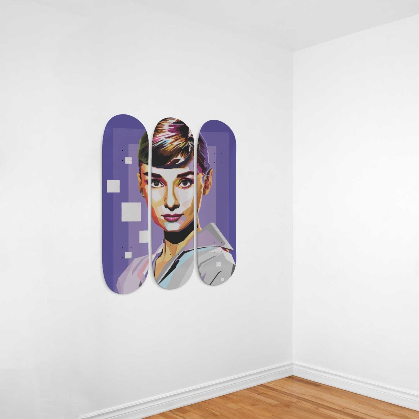 Audrey Hepburn 12 Artwork | 3-piece Skateboard Wall Art | Wall Decor | Best Unique Gift for Home Decor