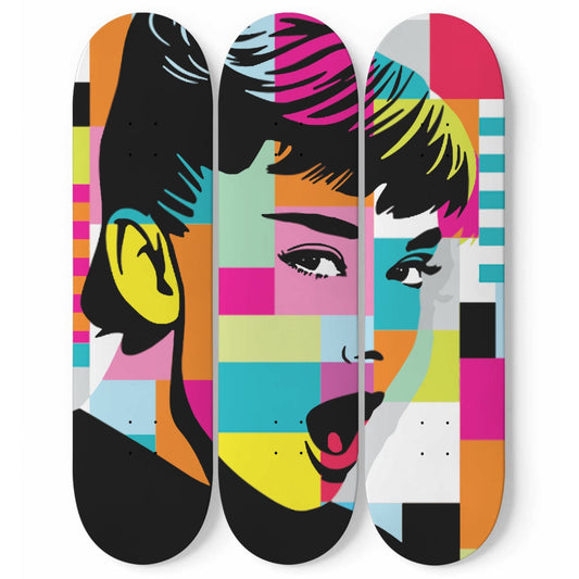 Audrey Hepburn Artwork 13 | 3-piece Skateboard Wall Art | Wall Decor | Best Unique Gift for Home Decor