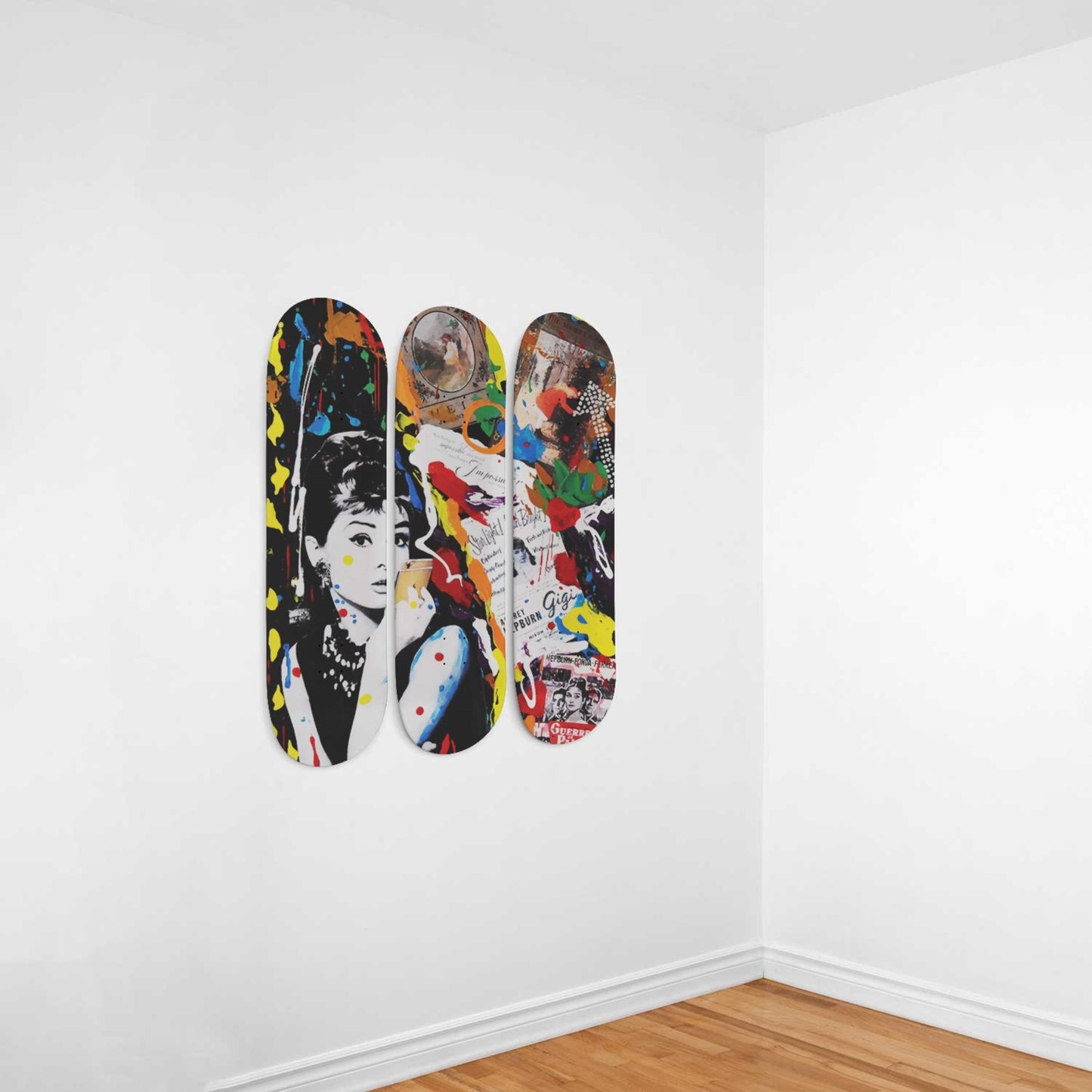 Audrey Hepburn Artwork 9 | 3-piece Skateboard Wall Art | Wall Decor | Best Unique Gift for Home Decor
