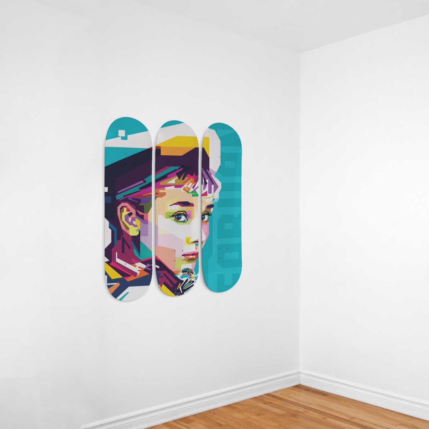Audrey Hepburn Artwork 4 | 3-piece Skateboard Wall Art | Made with Maple Wood | Wall Hanging Decoration | Best Unique Gift for Home Decor